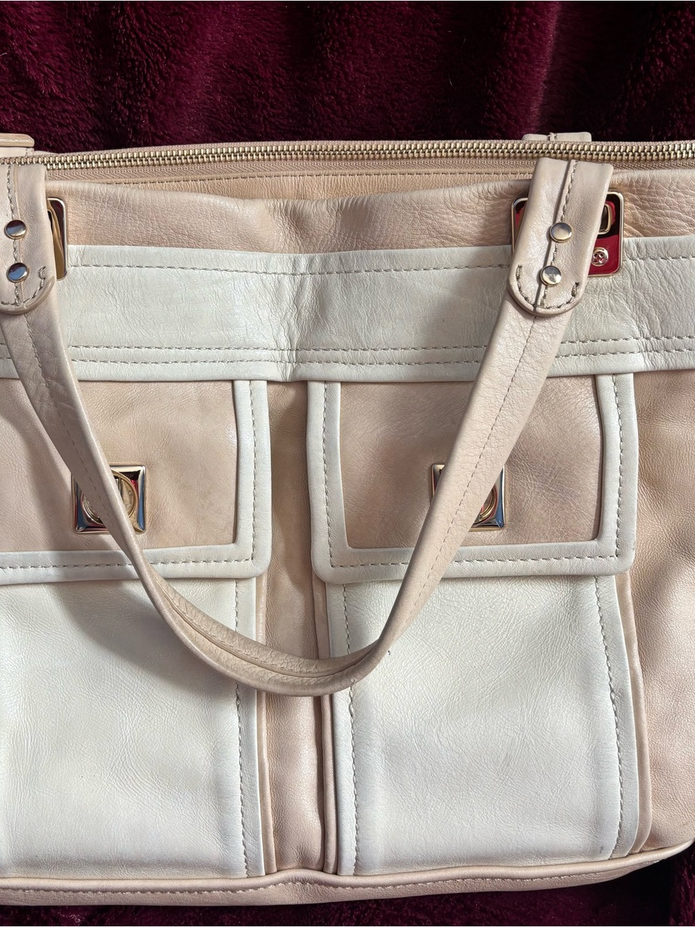 kate spade Cream and Beige Two-Tone Leather Tote